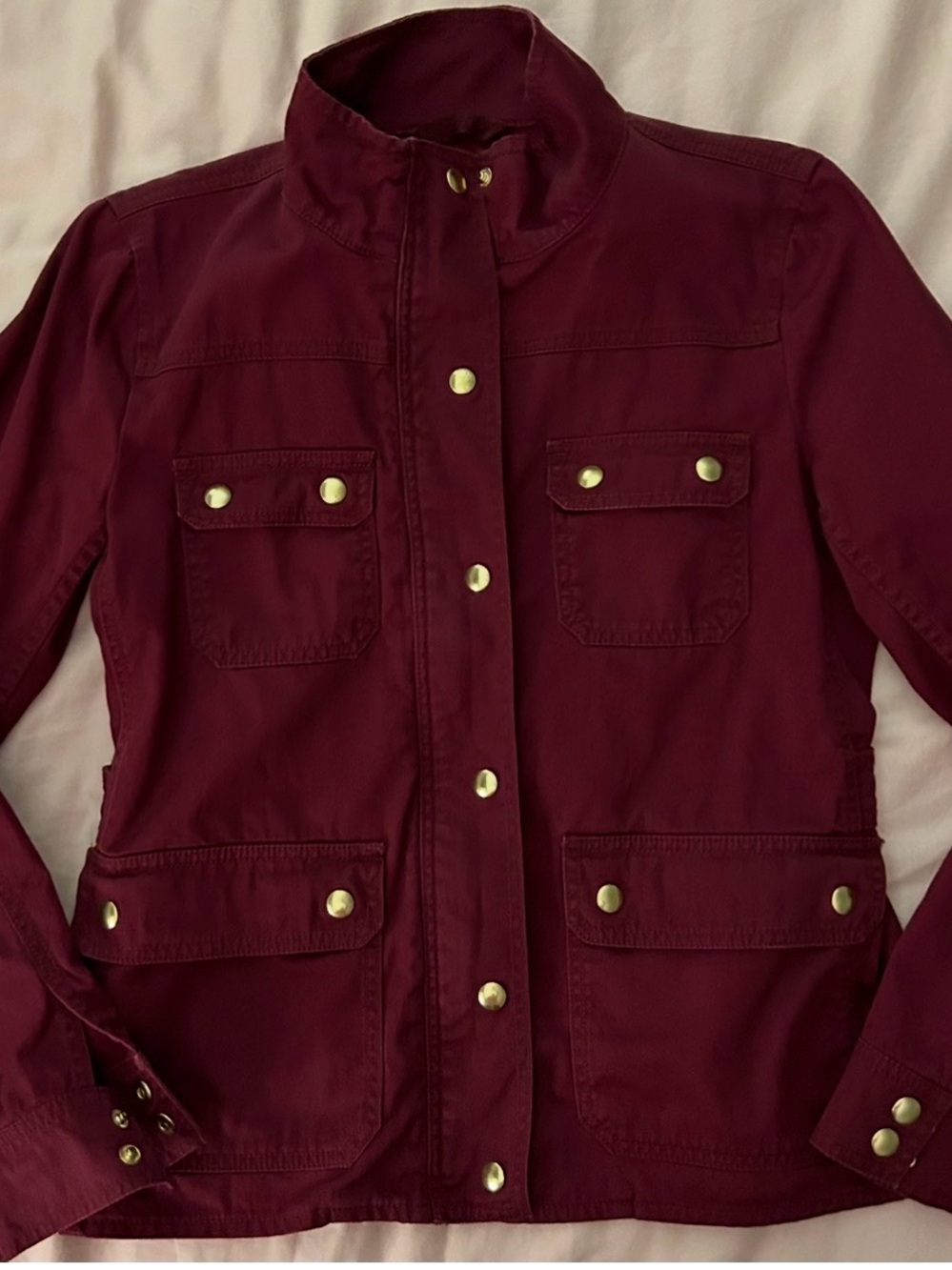 J. Crew Resin-Coated Twill Field Jacket, Women’s Size Small, Vintage Burgundy